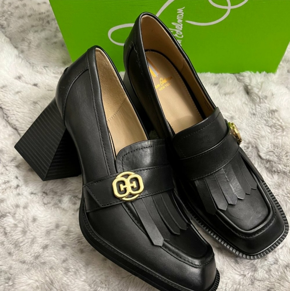 Sam Edelman Black Loafers with Gold Accent
